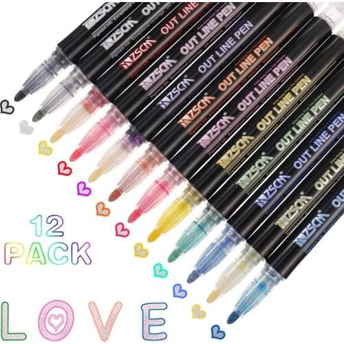 New 12/21 Colors Double Lines Contour Art Pen Markers Pen Outline Markers Highlighter Scrapbooking For Bullet Diary Poster Card