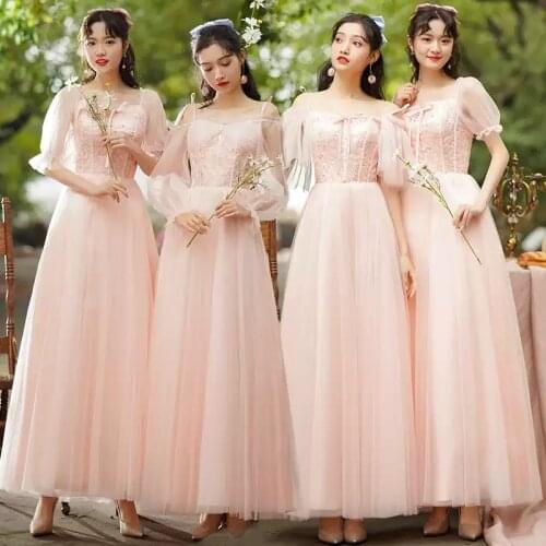 Bridesmaids Dresses Illusion Strapless Off The Shoulder Tulle Lace Pearls Sequined A-Line Luxury Women Wedding Party Gown E514