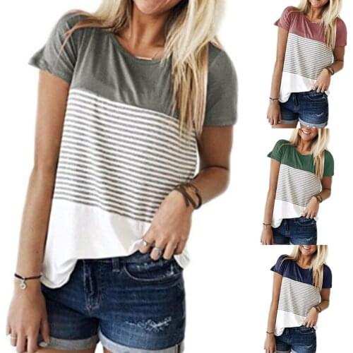 Contrast Color Block Black White Horizontal Stripe Shirt Street Fashion Women Short Sleeve Shirt Casual Wear Pullover Shirt Xxl