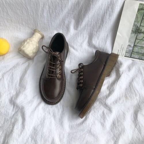 College style round toe lace-up casual shoes spring and autumn new style all-match retro British style ladies small leather shoe