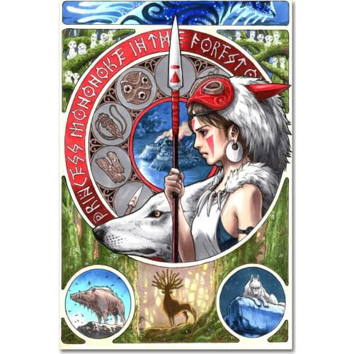 Princess Mononoke Anime Miyazaki Hayao Studio Ghibli Tribute Silk Fabric Wall Poster Art Decor Sticker Bright