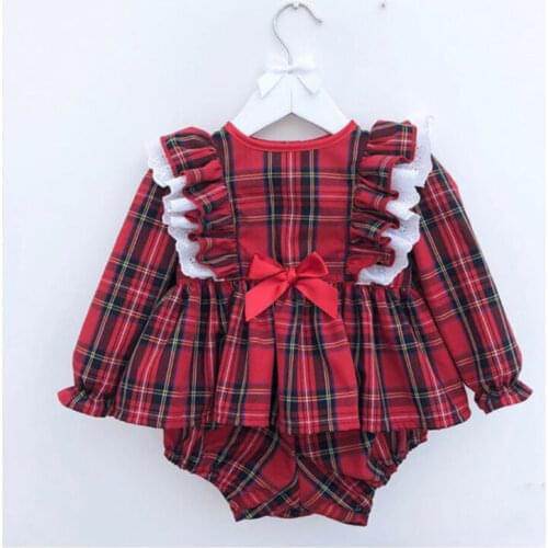 2020 Christmas Set Newborn Baby Girl Clothes Plaid Ruffle Romper Jumpsuit Dress Short Outfit Set 0-24 months