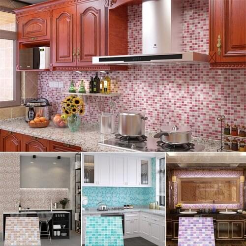 3D Mosaic Wall Tile Stickers Peel and Sticks Self-adhesive Waterproof Backsplash PVC Waterproof Oil-proof Kitchen Bathroom Docor