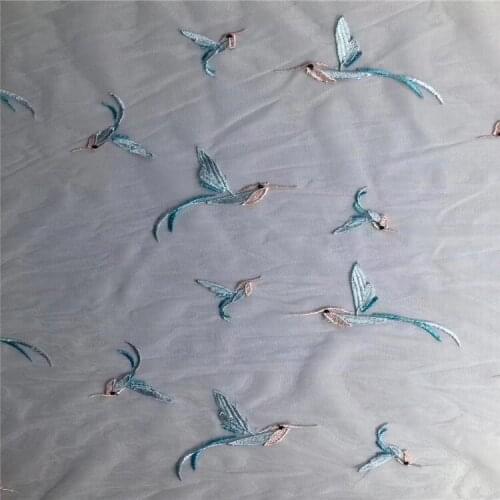 Mesh Embroidery Lining Bird Mesh Embroidered Lace Hanfu Big Sleeve One-Piece Dress Wedding Dress Garment Material