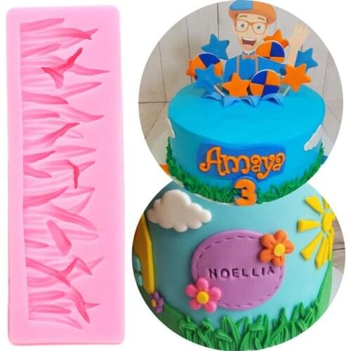 Grass Border Silicone Molds DIY Baby Birthday Cupcake Topper Fondant Cake Decorating Tools Candy Polymer Clay Chocolate Moulds