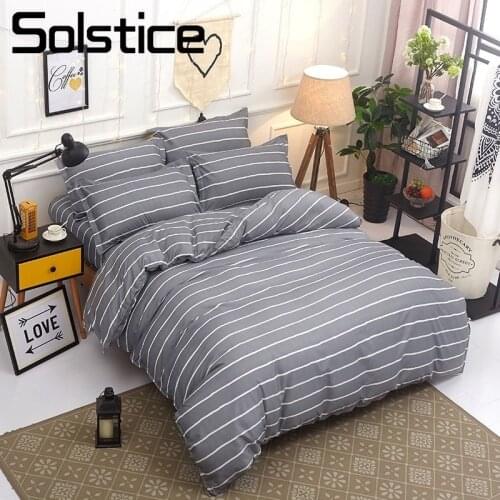 Solstice Home Textile Twin Queen King Bedding Sets For Girl Boy Kid Teen Gray Stripe Duvet Cover Pillowcase Bed Sheet Linen Suit