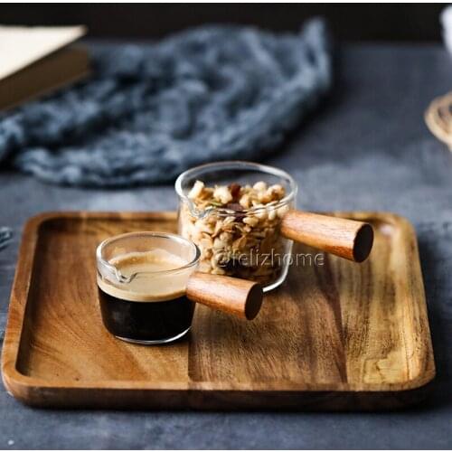 Mini wooden handle glass milk cup sauce cup espresso meal cup glass cup with diversion spout