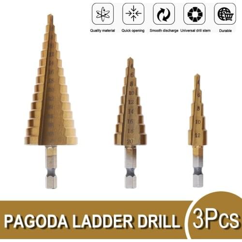 Hss Titanium Step Drill Bit 3-12/4-12/4-20/4-22/4-32 mm Step Cone Cutting Tools Wood Metal Hole Cutter Core Drill Bit Set 1/3pcs