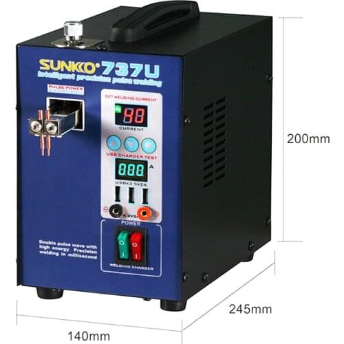 SUNKKO 737U Digital Display Double pulse Spot Welder LED illumination USB charging Handheld Welding Machine for 18650 battery