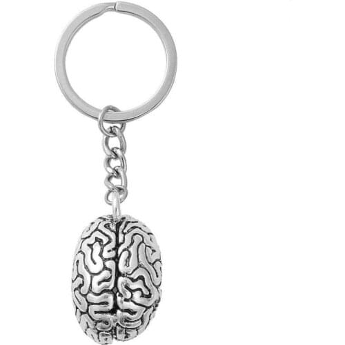 Brain Keychain Alloy Smart Brainiac IQ Key Ring Fob Chain Medicine Human