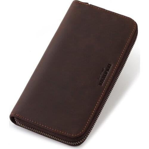 High Capacity Mens Coffee Color Anti Theft Wallet Male Genuine Leather Vintage Wallets Casual Card Holder Coin Purse Money Clip