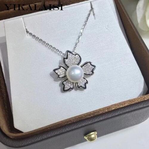 YIKALAISI 925 Sterling Silver Necklaces Jewelry For Women 7-8mm Oblate Natural Freshwater Pearl Pendants 2021 Wholesales