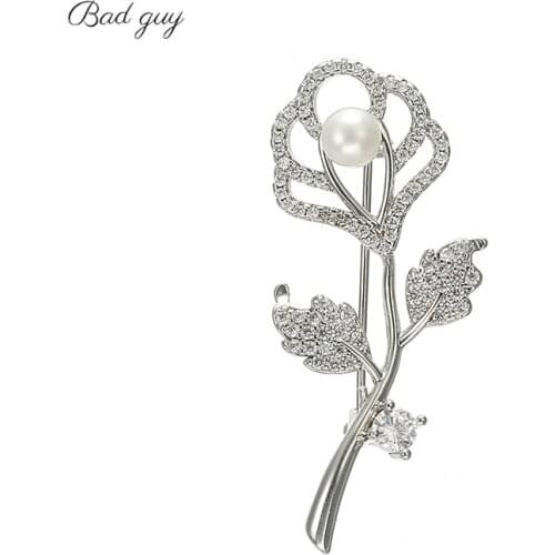 Bad Guy Pearl Brooch Pin for Womens Sliver Brooch Leaves Pin Clothes Scarf Buckle Garment Accessories Vitage Jewelry Men Gift