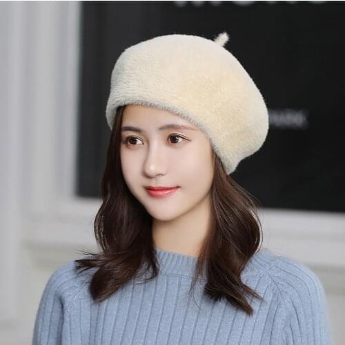 Women Rabbit Fur Knitted Berets Hats Casual Solid Color Autumn Girl Winter Hat Female Bonnet Caps Boina Feminino