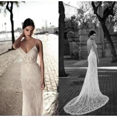 Lace Mermaid Wedding Dress Vestidos de novia Spaghetti Straps Lace Sexy Bridal Gown Elegant Backless Wedding Gowns