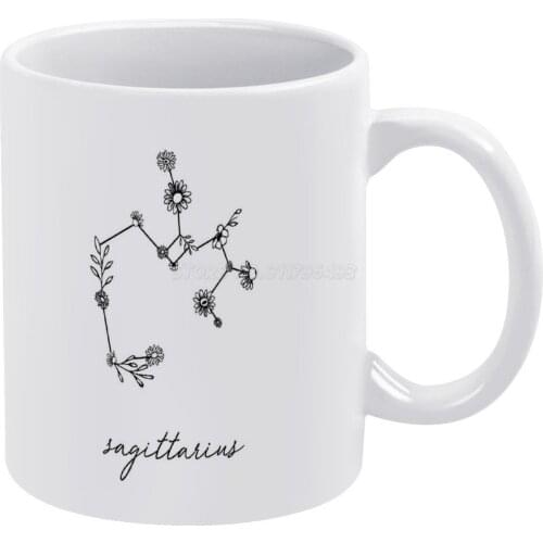 Sagittarius Zodiac Wildflower White Mug 11oz Ceramic Tea Cup Coffee Mug Friends Birthday Gift Zodiac Sign Wildflower Aries Leo