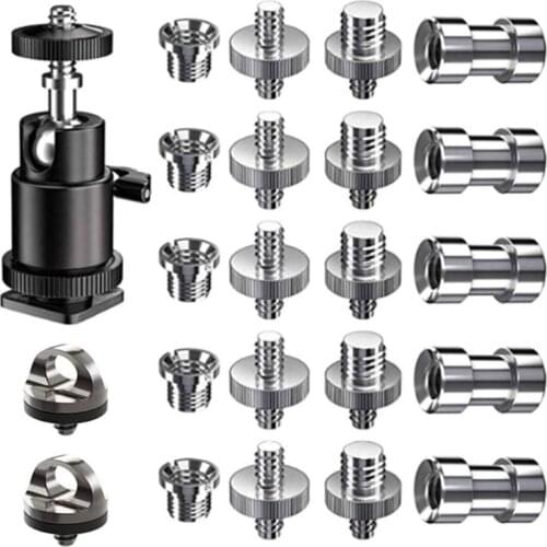 1Set 1/4 3/8 Inch Converter Threaded Screws Camera Adapter Mount with PTZ for Tripod/Monopod/Quick Release Neck Strap