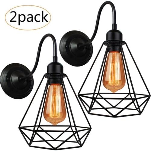 2 PCS Vintage Industrial LED Cage Wall Light Retro Loft Wall Lamp Black Lamp Shade Sconce Modern Indoor Lighting Fixture Decor