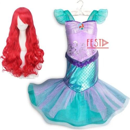 2021 New Style Sexy Costumes for Baby Girl Princess Dress Wig The Little Mermaid Princess Cosplay Costume Summer Beach Dress