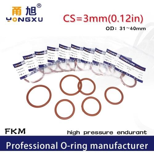 3PCS/lot Fluorine rubber Brown FKM Orings Seal CS3mm OD31/32/33/34/35/36/37/38/39/40*3mm Gasket Oil resistance Rings Washer