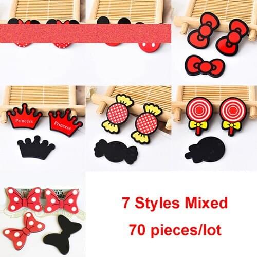 70pcs 7 Styles Mixed Flatback Resin Planar Hair Bow Crown Flower Heart Resin Cabochon DIY Craft Embellishments Accessories