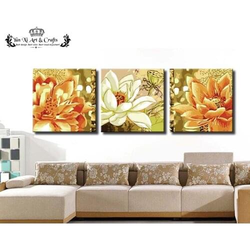 No Frame) 3pcs/Set Hand-painted Oil Paintings Large Modern Abstract painting by numbers Wall Art Pink Lotus flower