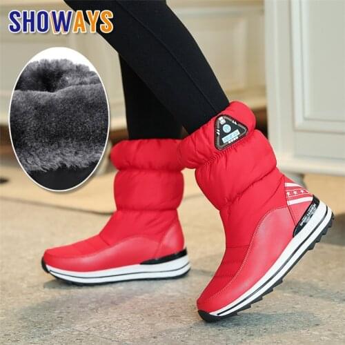 2020 Winter Women Warm Fur Snow Boots Red Black Waterproof Down Casual Travel Lolita Girl Round Toe Platform Slip-on Ankle Boots
