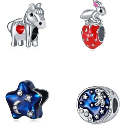 5PCS Enamel Animal Heart Horse Rabbit Strawberry Sky Star Astronaut Beads For DIy Women Men Bracelet Original For Jewelry Making