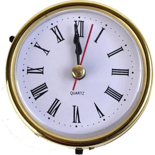 2-1/2" (65mm) Quartz Clock Movement Insert Roman Numeral White Face Gold Trim Vintage Clock