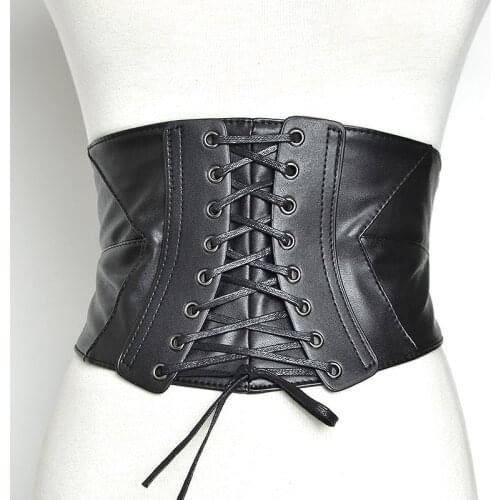 Black Gothic Pu Leather Corset Wide Waistband Slimming Body Belts for Women Elastic High Waist Belt Ladies Clothing