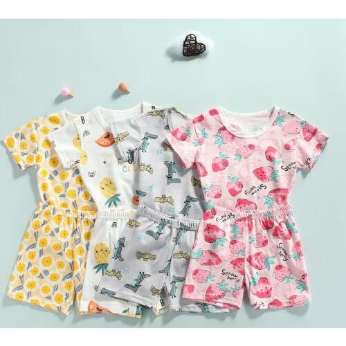 OPPERIAYA Toddlers Breathable Leisure Wear Baby Boys Girls Cartoon Flower Crocodile Print Short Sleeve Round Collar Tops Shorts
