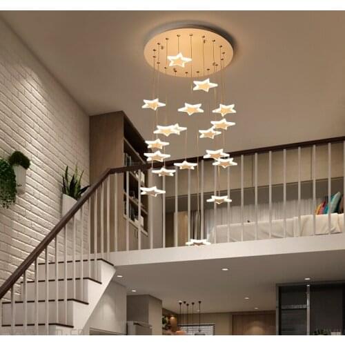 Long Staircase Chandelier Creative Personality Stars Shape Hanging Lamp Nordic Milk Tea Shop Dining Room Chandelier Light