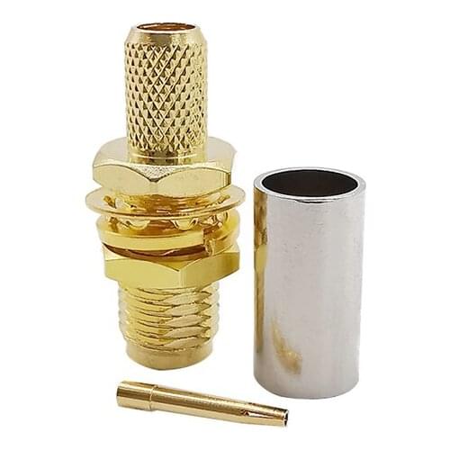 SMA Female Jack Crimp Connector Center Nut Bulkhead RF Coaxial Coax Wire Adapter for RG58 RG142 RG400 LMR195 Cable