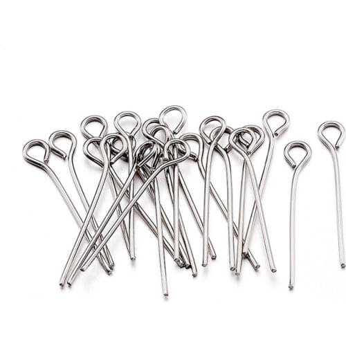 Pandahall 100pcs 20/30/40/50mm Stainless Steel Eye Head Pin Needles Metal for Jewelry Mkaing DIY Accessories Findings