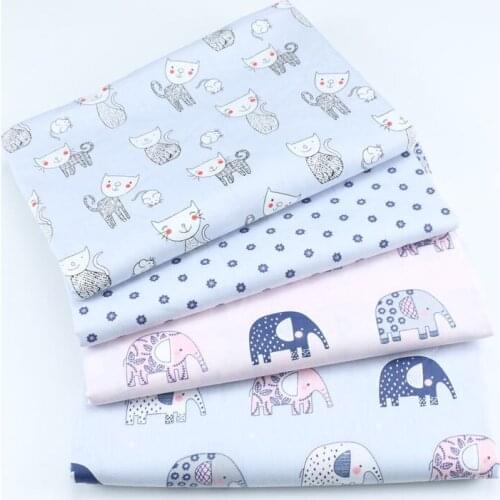 Cartoon Animal Printed Cotton Fabric For Patchwork Quilting Bedding Textile Sewing Tissue 4 Colors Can Choose Elephant 50*160cm