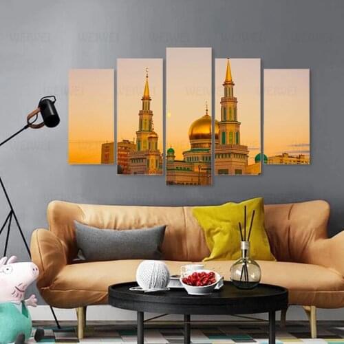 Islamabad Building Canvas Painting Still Life Architectural Posters and Prints Five-Piece Wall Art Wall Picture for Living Room