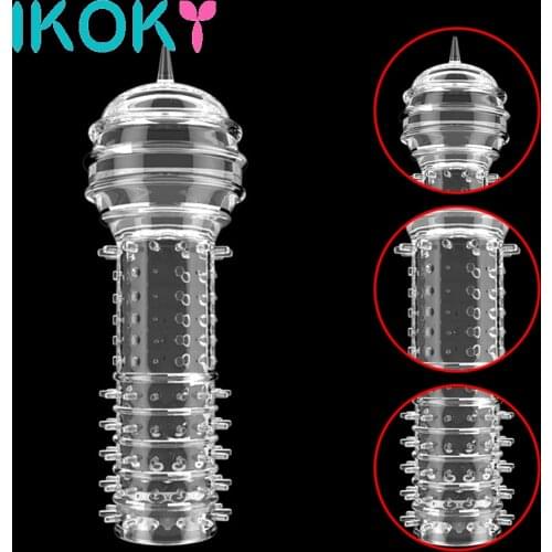 IKOKY Cock Rings Reusable Condom G-spot Stimulation Silicone Penis Extender Penis Sleeve Sex Toys for Men Particle