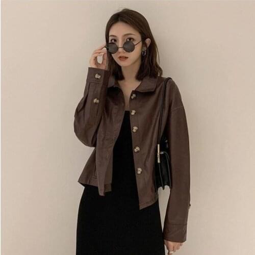 Short Brown PU Leather Jacket Women Plus Size Faux Leather Jackets Femme Motorcycle Coat Casaco Feminino Jaqueta Chaquetas Mujer