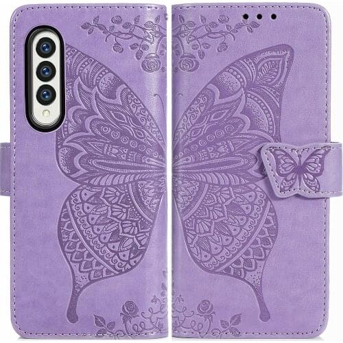 Drop Protection Embossing Butterfly Flip Leather Wallet Case For Samsung Galaxy Z Fold3 Fold 3 ShockProof Kickstand Cover Coque