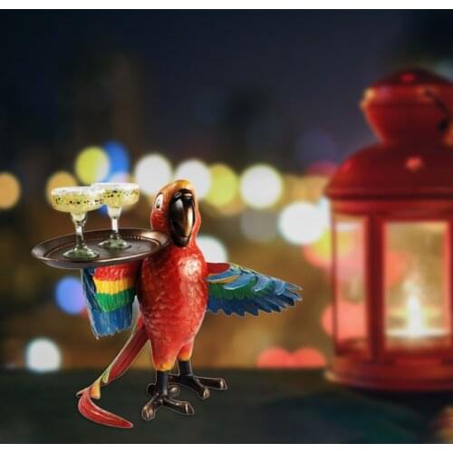 Creative Parrot Waiter Ornaments Parrot Wine Tray Waiter Resin Decor Cute Home Garden Pastoral Figurines Decoration Crafts 2021