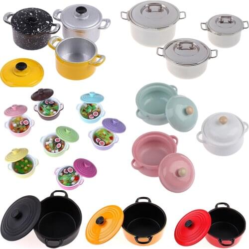 Hot Pot 1:12 Dollhouse Miniature Metal Cooking Soup Pot Cookware Dollhouse Kitchen Accessories Miniature