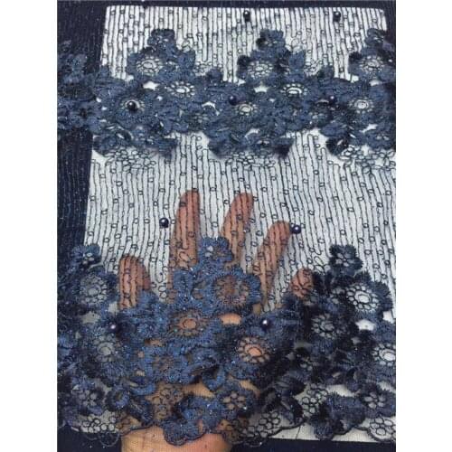 Fashion African Lace Fabric High Quality Royal Blue Lace Nigerian Lace Fabric 2018 High Quality Lace With Beaded 5yards Lake