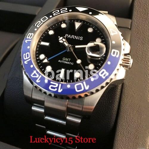 Mens Watch Mechanical Automatic Movement 40mm GMT Function Stainless Steel Bracelet Auto Date Sapphire Glass