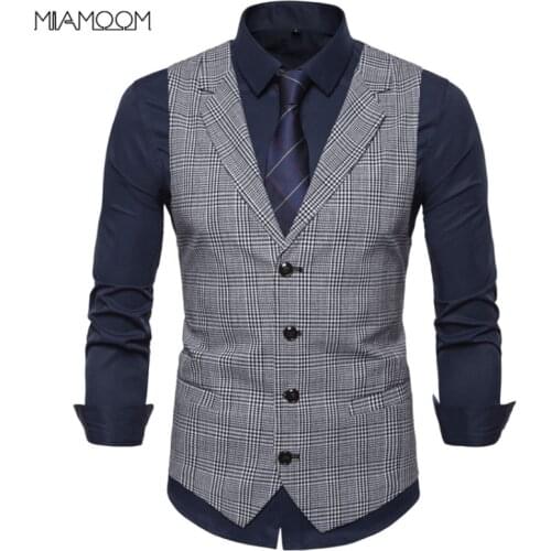 Fit Mens Suit Vest 2019 New Mens Casual Suit Collar Plaid Single-breasted Business Vest Waistcoat Men