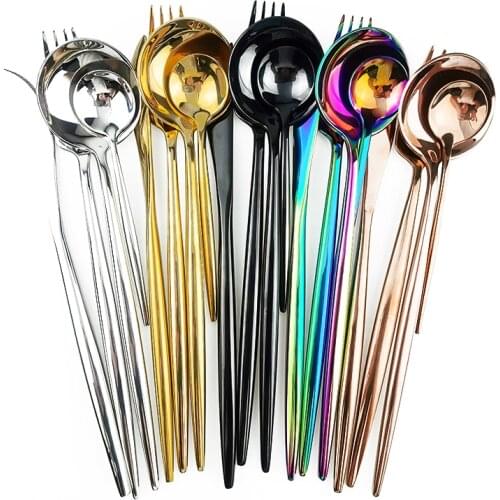 4pcs Gold Dinnerware Set Rainbow Knife Fork Spoon Dinner Set 304 Stainless Steel Flatware Set Kitchen Silverware Tableware Set