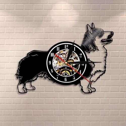 Dog Breed Corgy Vinyl Record Wall Clock Cardigan Welsh Corgi Dog Wall Clock Puppy Pet Home Decor Wall Art Gift for Dog Lovers