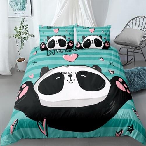 Cartoon Cute Panda Pattern Home Textile 3D Printing Down Bed Cover Pillowcase Soft Comfort Fabric Children Bedroom Bedding