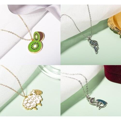 New Fashion Angel Wing Pendant Choker Necklace Animal Sheep Dolphin Fruit Kiwi Shape Boho Chain Necklace