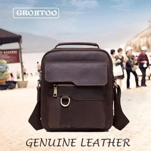 GROJITOO New Messenger Bag Mens Crazy Horse Leather Shoulder Bag Crossbody Business Casual Handbag Male Spliter Leather Bag