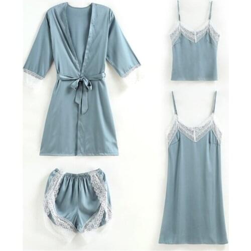 Pajamas four-piece yukata female summer sexy lace robe suit sling nightdress hot sale nightgown explosive bathrobe nightwear